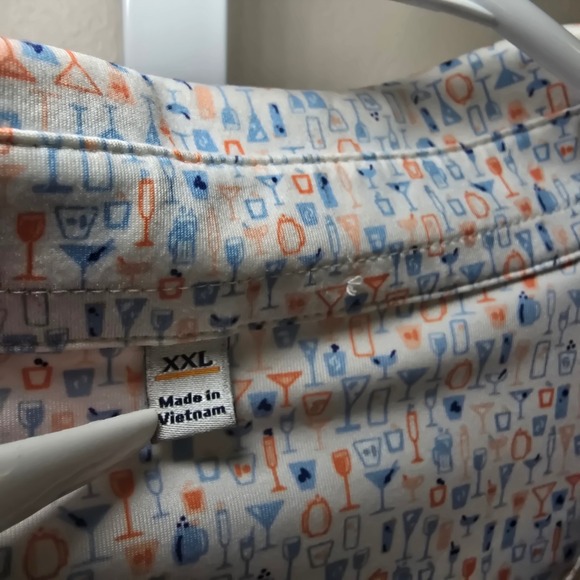 Men's XXL Golf Polo top Novelty Cocktail Print Blue Orange White by Peter Millar - Picture 3 of 5